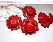 FALL SALE Red /Shabby Chic Cast Iron Knob /Dresser Knob / Drawer Knob / Cabinet Pull / Decorative Knob