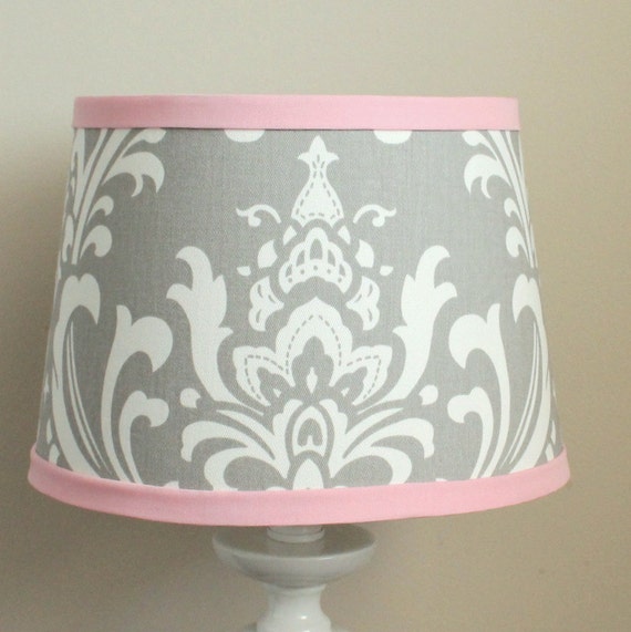 Small Pink and Gray Damask Nursery Lamp shade. by babymilanbedding