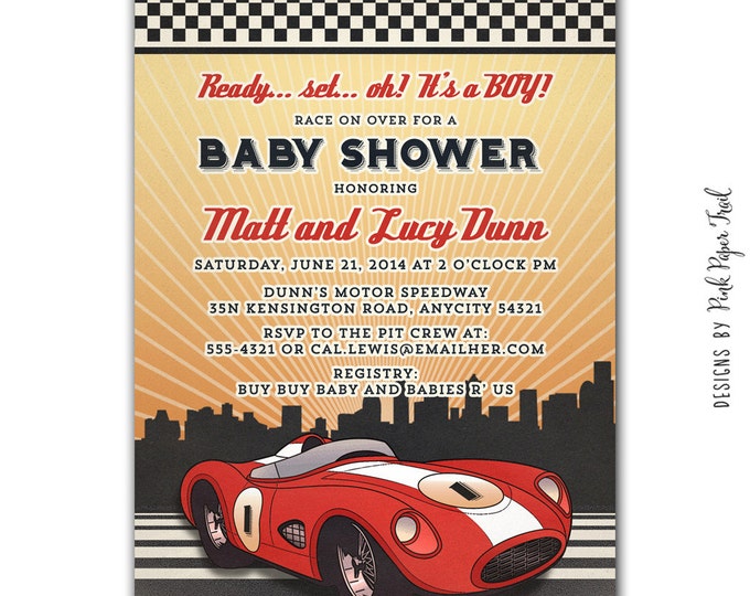 Retro Race Car Invitation v.2, Printable Invitation, Birthdays, Boy Birthday, Baby Shower