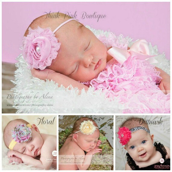 CHOOSE COLOR Baby Headband, Shabby Chic Baby Headband,Baby Girl Headband,Flower Headband,Newborn Headband,Baby Bows, Baby Headbands, # 21 by ThinkPinkBows