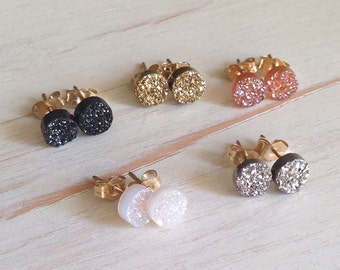 Druzy Studs Black Druzy Earrings Druzy Jewelry Tiny Druzy Studs