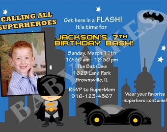 Batman Birthday Invitation Invite Superhero Party Invitation Prinable DIY print your own Photo Picture