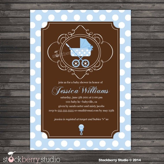 Blue Carriage Baby Shower Invitation Printable Il_570xn