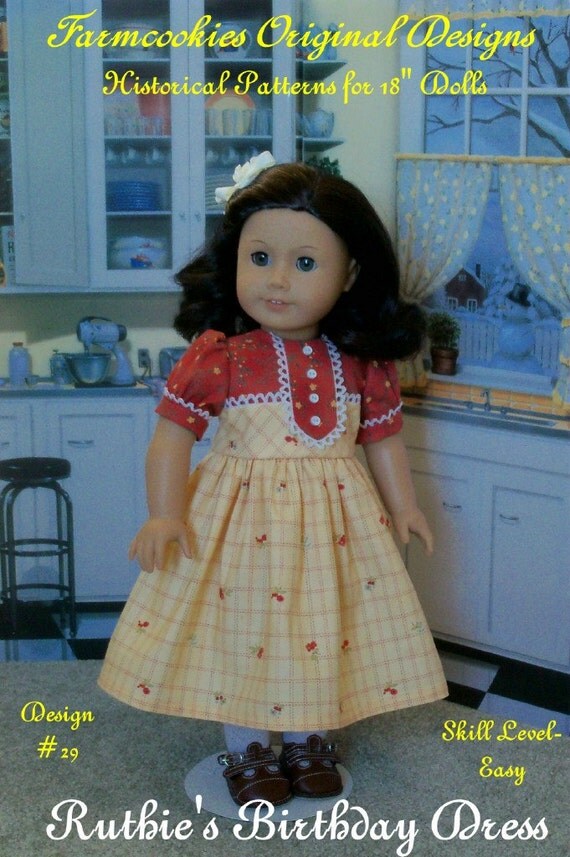 PRINTED Sewing Pattern / Ruthie's Birthday Dress for American Girl Kit, Ruthie, Molly or other 18" Dolls