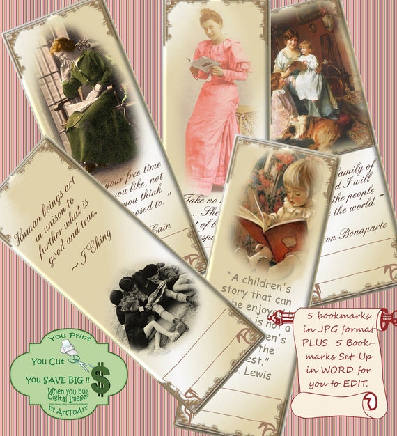 vintage bookmarks editable 417 printable collage sheet