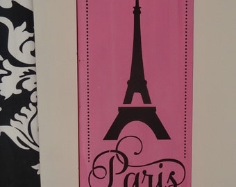 Pink and Black Paris Eiffel Tower Girls Bedroom Sign Decoration