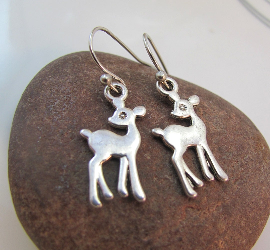 Silver deer earrings Deer charm earrings by GonzalezGoodies