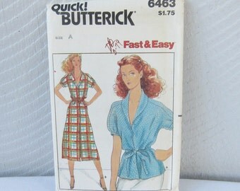 Pattern Butterick 6463 B6463 Dress and Top. Fast & Easy Dress Pattern. Size Misses 6 8 10 12 14.