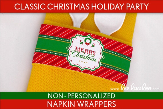 Classic Christmas Holiday Party - Napkin Wrappers & Bonus: Coordinating Paper NonPersonalized Printable // Classic Christmas - H2Ne Il_570xn