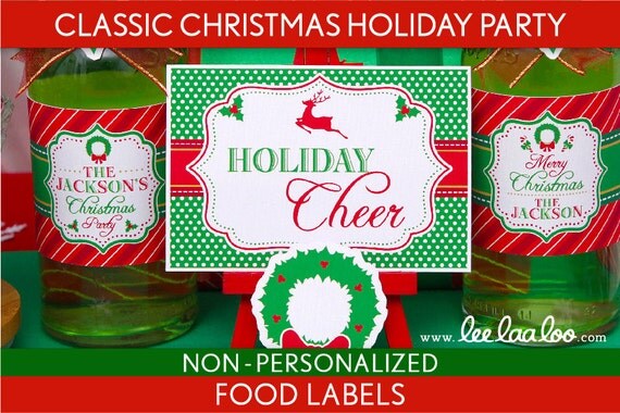 Classic Christmas Holiday Party Food Labels & Bonus: Toothpick Flags NonPersonalized Printable // Classic Christmas - H2Nb Il_570xn