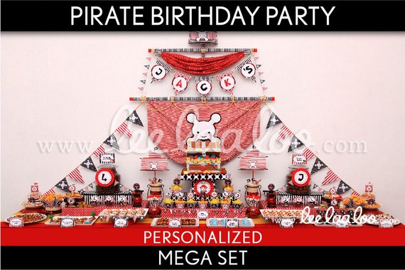 Pirate Birthday Party Package Collection Set Mega Personalized Printable // Pirate Boy Red - B6Pz2 Il_570xn