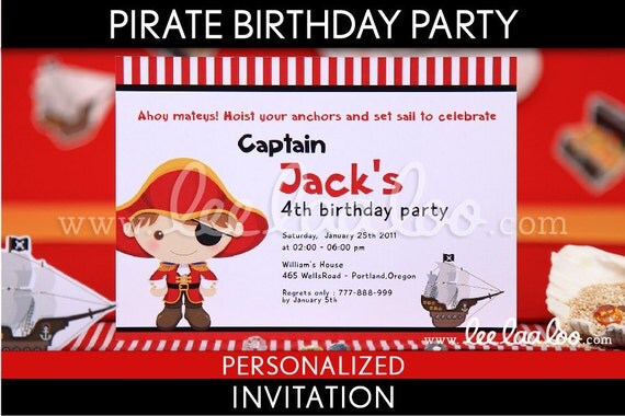 Pirate Birthday Party Invitation Personalized Printable // Pirate Boy Red - B6Pa2 Il_570xn