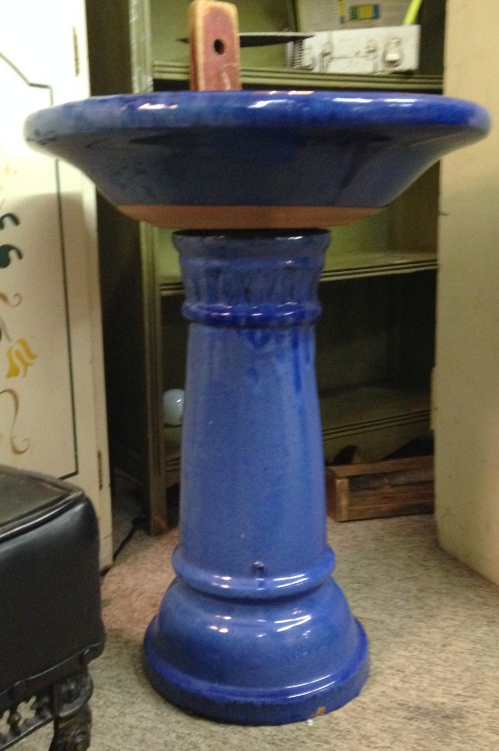 21 1/2 BLUE BIRD BATH / Mid Century / 2 Piece