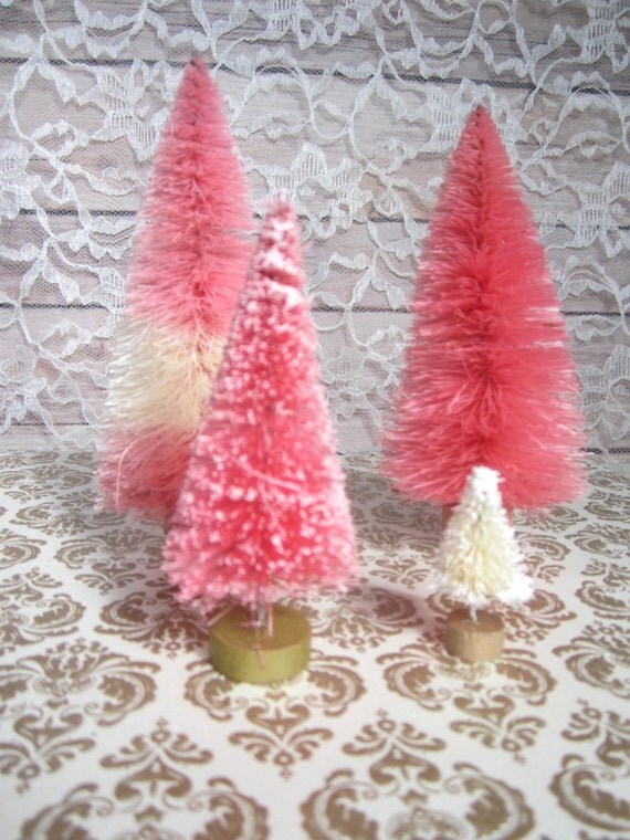 Bottle Brush Christmas Trees table decor Pastel Pink cream