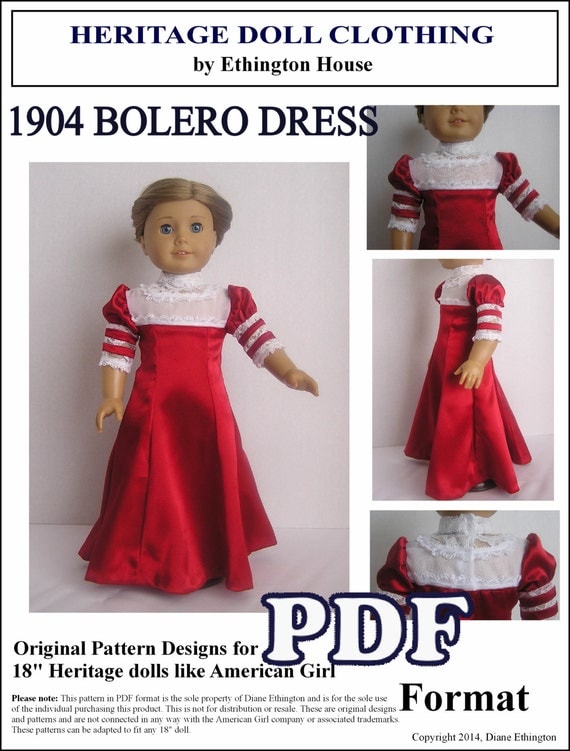 1904 Bolero Dress Pattern for American Girl Doll - PDF INSTANT DOWNLOAD