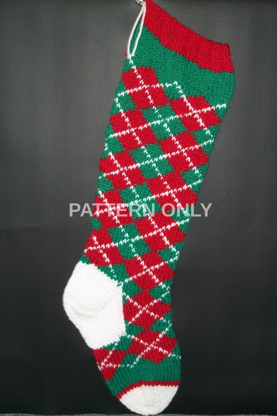 PDF Pattern Only Hand Knitted Argyle Christmas Stocking