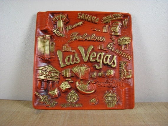 Vintage Fabulous Las Vegas Ashtray Serving Dish Souvenir Japan Ceramic