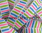 Bright pink, green & electric blue glitter wonky stripes on white 7/8" grosgrain ribbon- coordinates with pinch me line Il_170x135