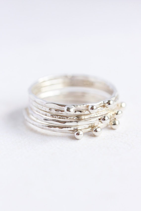 Thin sterling silver stacking rings, organic, eco friendly, woodland ...