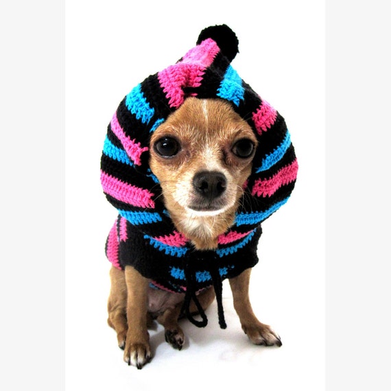 unique gifts crochet to Knit Dog Striped Funny Cute Pink Hoodie Sweater Black Blue Crochet