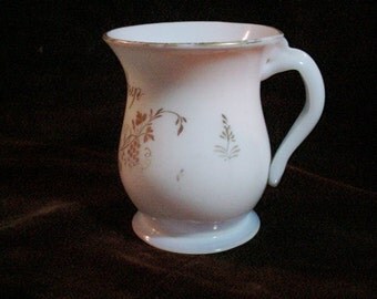 Antique Milk Glass Blown Glass Mug Friendship Cup Applied Handle Victorian Open Pontil Gilt Decoration