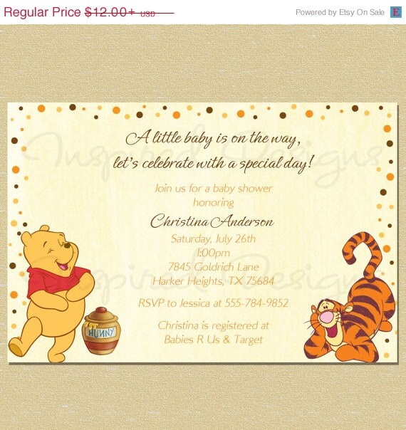 10% OFF SALE Winnie the Pooh Polka Dot Border Baby Shower Invitation Il_570xn