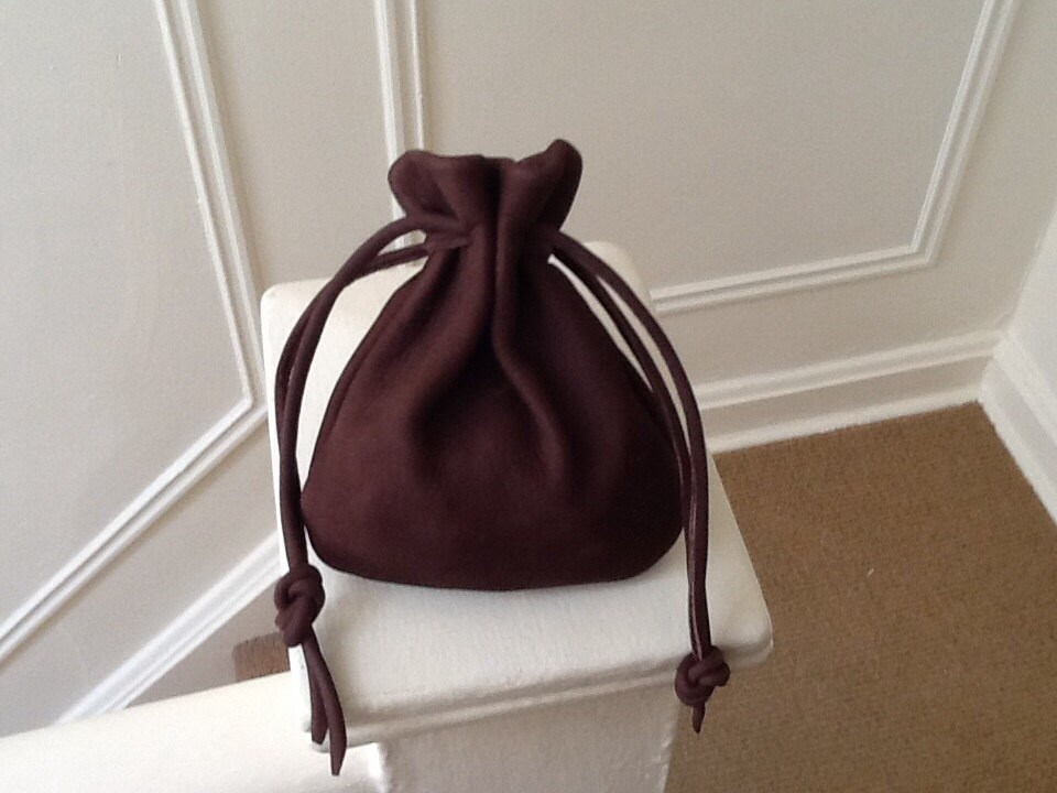 Leather Drawstring Pouch Bag Brown Nubuck Leather Medium