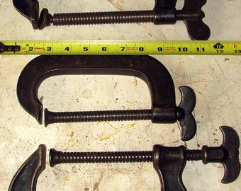 3 Large Iron C Clamps Great Home Decor Craft & Project Pieces GREAT PRICE