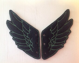 Black and Green Embroidered Percy Jackson Hermes Inspired Shoe Wings