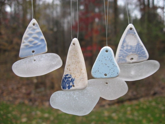 BEACH GLASS SAILBOAT Ornament Sea Glass Ornament Christmas