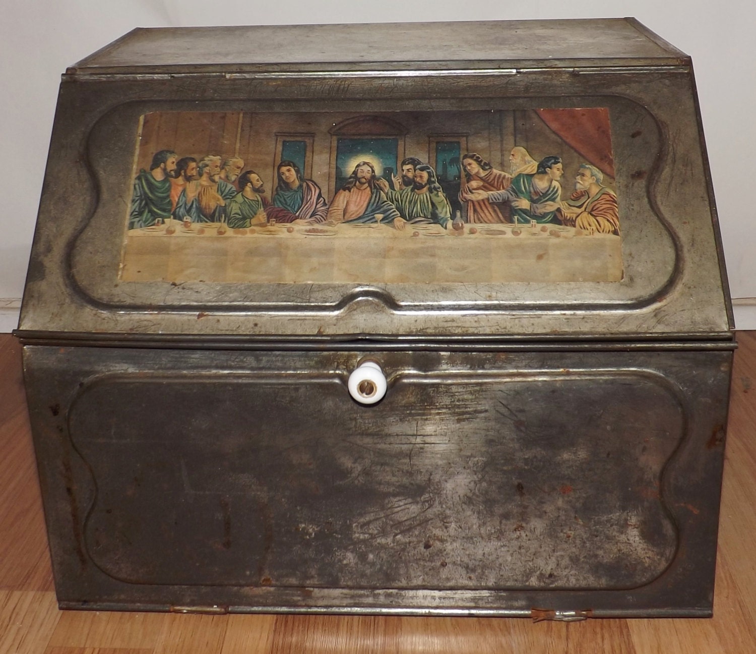 On Sale Vintage Punched Tin Bread Box . Breadbox .1930s 1940s