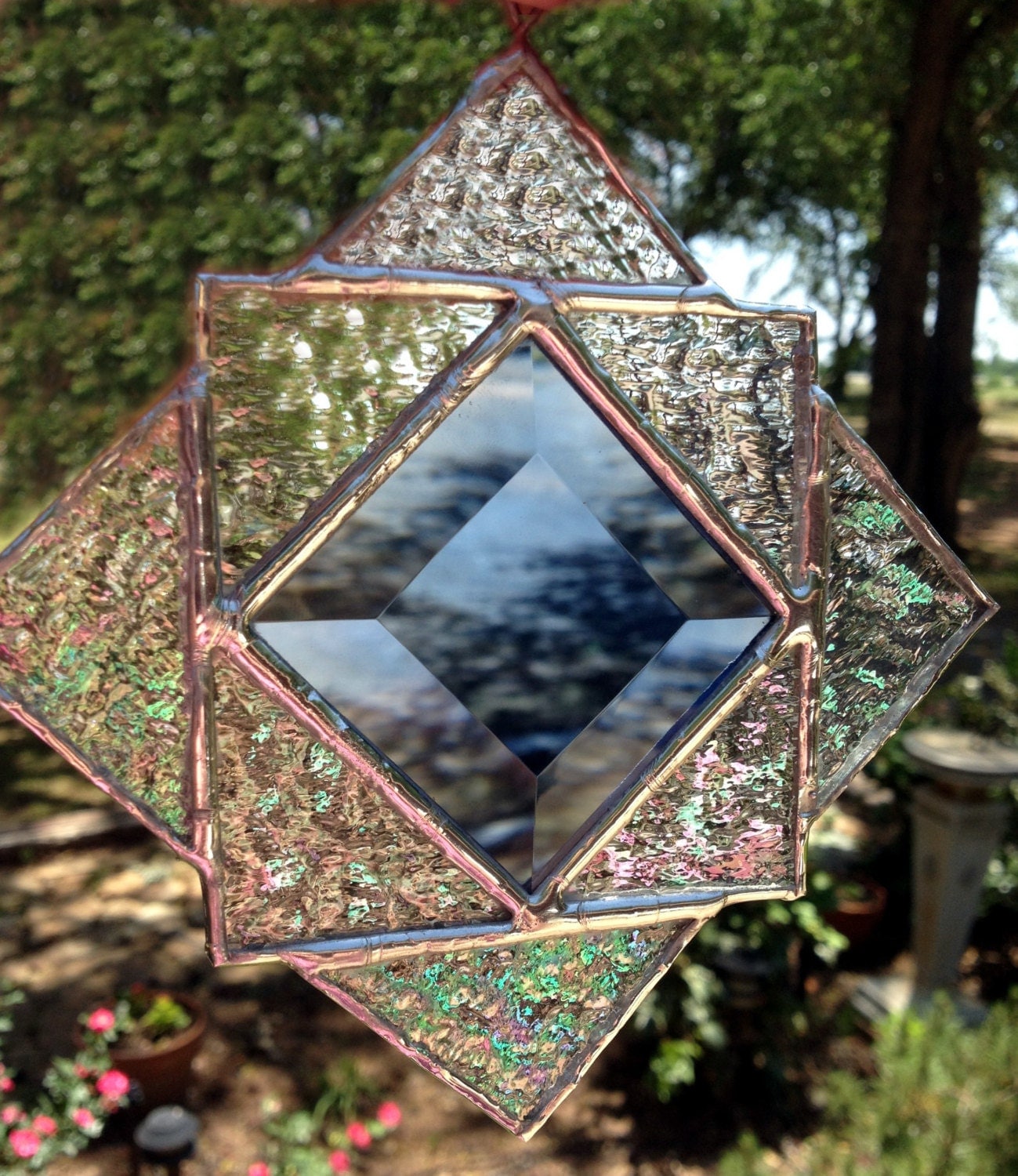 Contemporary Stained Glass Suncatcher Geometric by PeaceLuvGlass