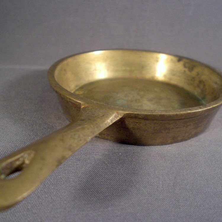 Antique Primitive Brass Miniature Frying Pan Incense Burner