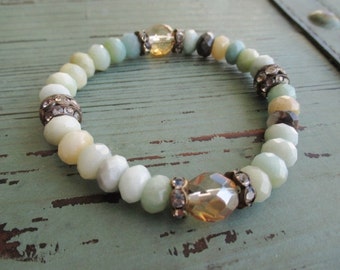 Beachy stretch bracelet - Calm - sky blue tan beige earthy boho neutral ...