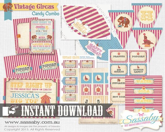 DIY Vintage Circus Party Collection - INSTANT DOWNLOAD - Candy Combo Birthday Party Decorations by Sassaby Il_570xn