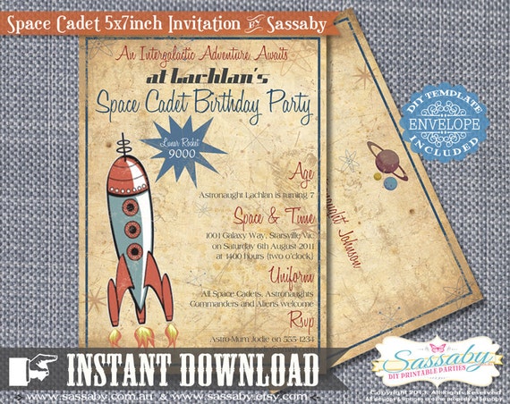 Space Cadet Birthday Invitation - INSTANT DOWNLOAD - Editable & Printable Boys Party Invitation by Sassaby Il_570xn