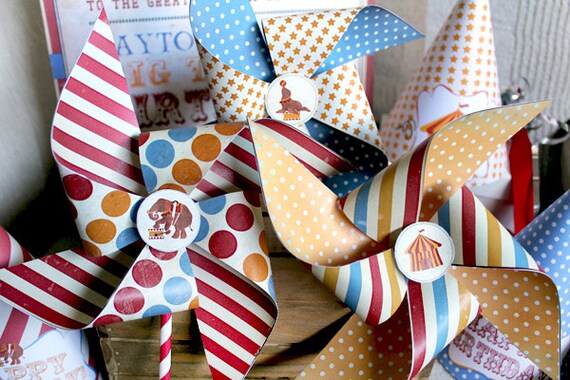 Vintage Circus Pinwheels - INSTANT DOWNLOAD - Classic Combo Printable Template Birthday Party Decorations by Sassaby Parties Il_570xn