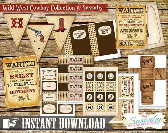 Wild West Cowboy Party Collection - INSTANT DOWNLOAD - Editable & Printable Birthday Party Decorations by Sassaby Il_570xn