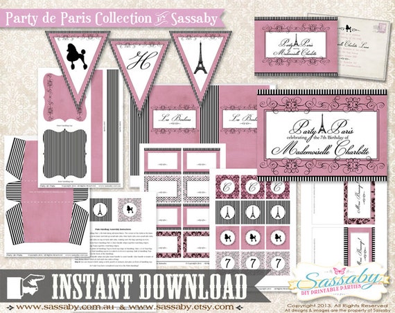 Party de Paris Girls Party Collection - INSTANT DOWNLOAD - Editable &Printable Birthday Decorations by Sassaby Il_570xn