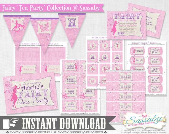 Fairy Party Collection - INSTANT DOWNLOAD - Editable & Printable Birthday Party Decorations by Sassaby Il_570xn