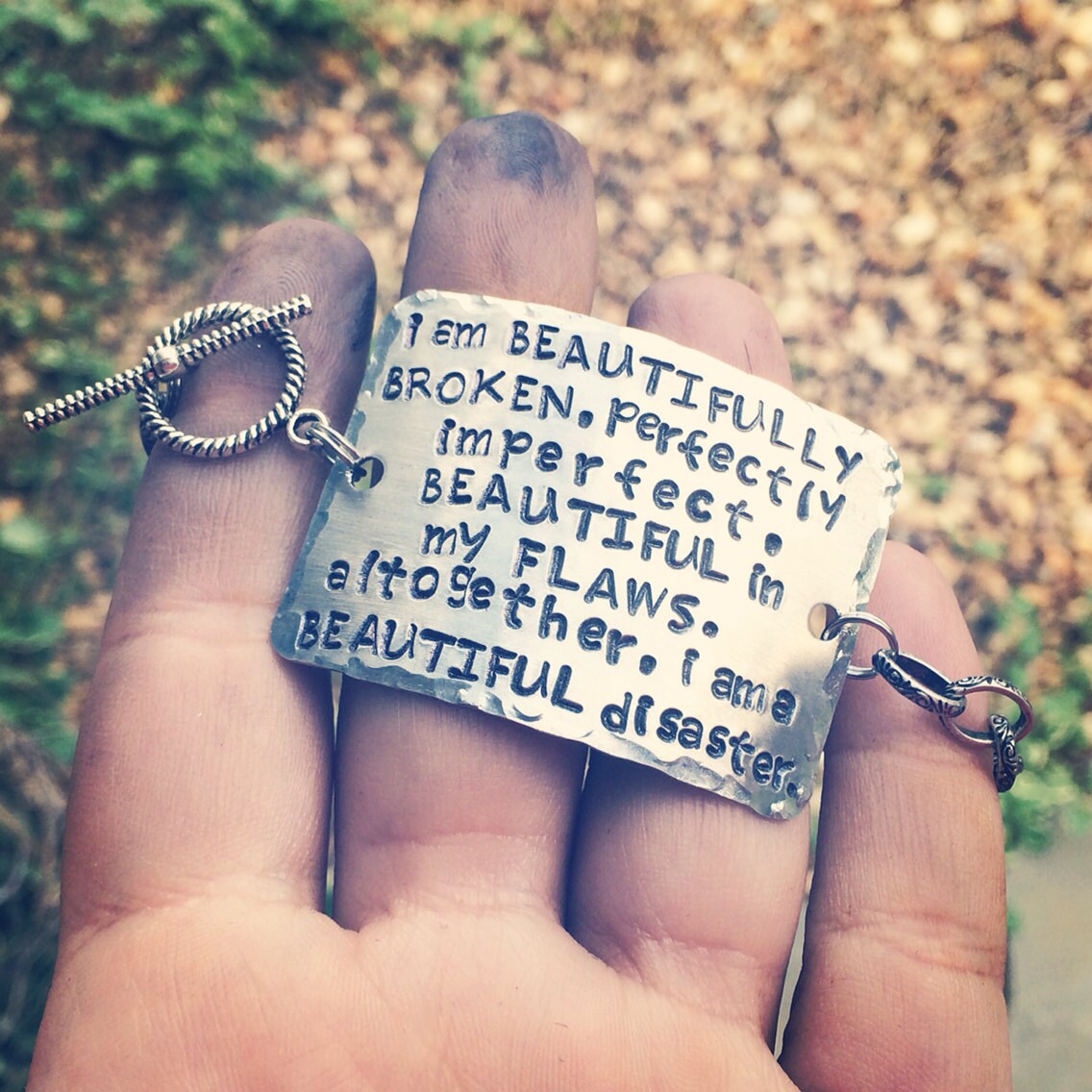 hand stamped beautifully broken bracelet by SoBeautifullyBroken