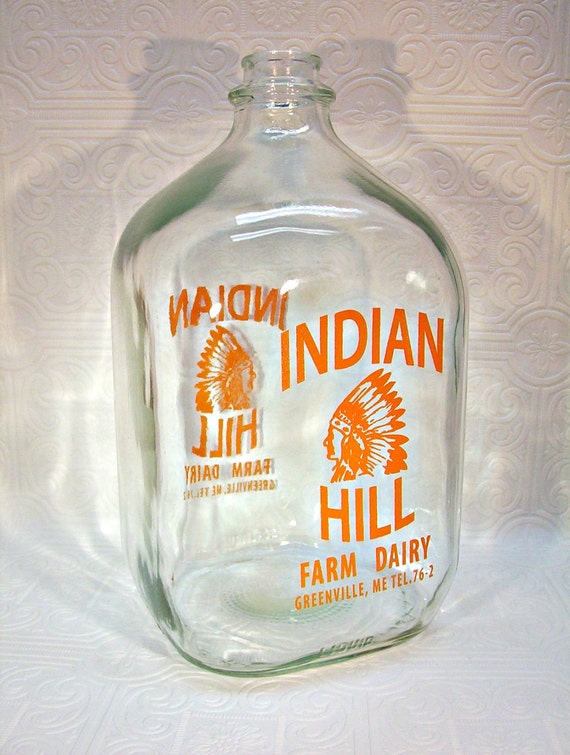 Vintage INDIAN HILL Farm Dairy Greenville Maine ME Gallon
