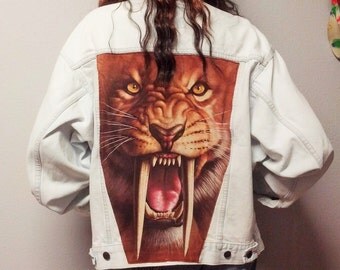 Huge LION on the Back of a Vintage LEVIS Denim Vest - Studded Mens Medium -----Womens Large