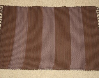 Handwoven Rag Rug - Chocolate Brown Flannel in a striped pattern - 37 inches....(#33)