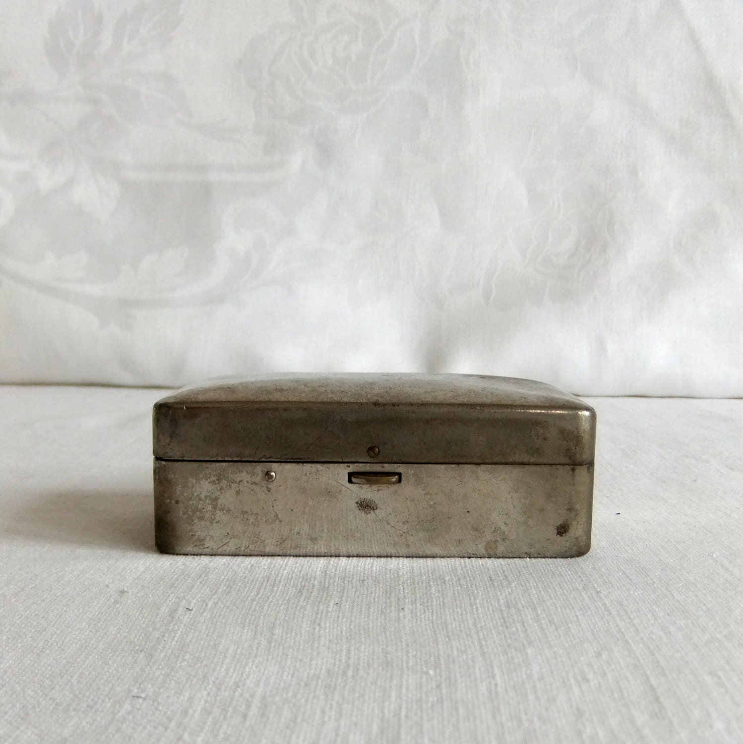 Vintage Metal Cigarette Box Brass Interior Hinged Gift for