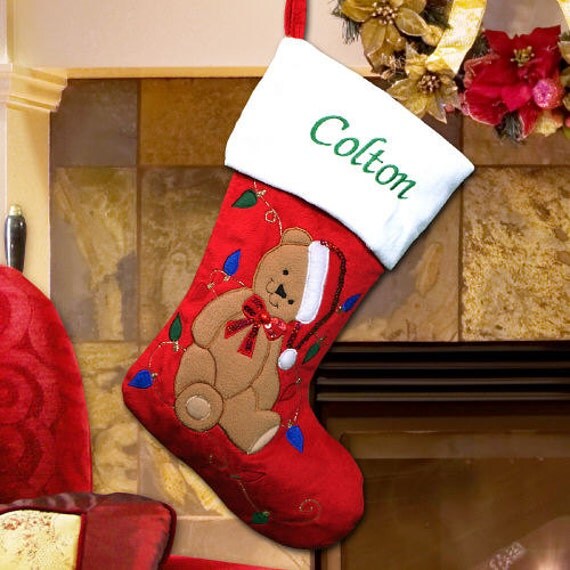 Items similar to Personalized Teddy Bear Stocking gfyS57079 on Etsy