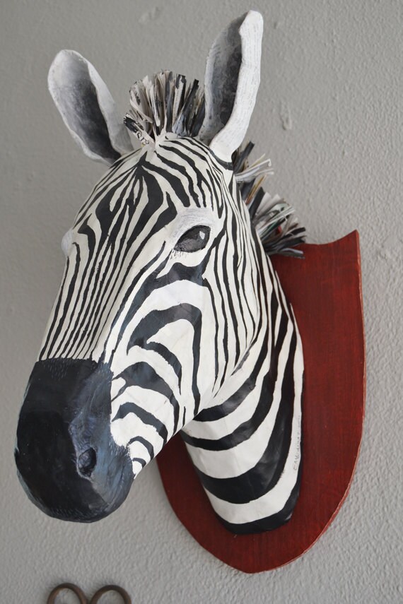 Paper mache zebra head faux taxidermy