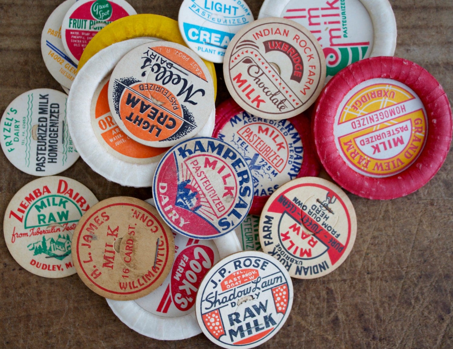Vintage collection of Milk Bottle Caps by Brimfieldfinds on Etsy