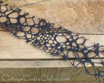 Halloween Ribbon, 2" wide, Black Net Spider Web - TWENTY YARD ROLL - May Arts Ribbon Webbed Weave, Web Lace, Sewing Trim, Black Mesh Net