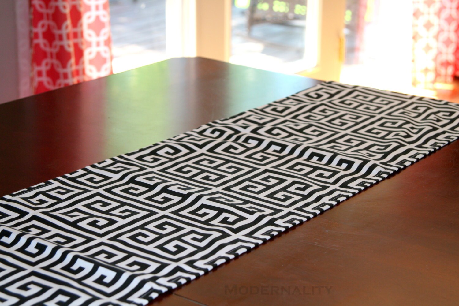 Greek Key Table Runner Black and White by ModernalityHomeDecor
